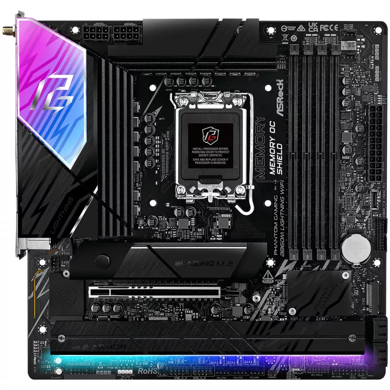 Placa base ASRock B860M Lightning WiFi — Intel B860, LGA1851, microATX, DDR5, 4 DIMM, Wi‑Fi 6E, 2.5Gb LAN, Thunderbolt 4