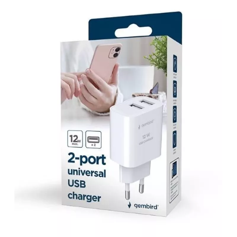 Cargador Gembird TA-UC-2A12-01 Indoor AC 2.4A 2 USB blanco