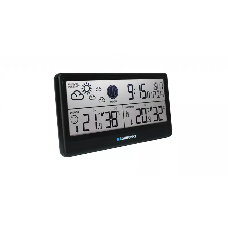 Estación meteorológica BLAUPUNKT WS20BK — pantalla de temperatura y humedad interior/exterior, negro, 1 sensor, LCD, a pilas
