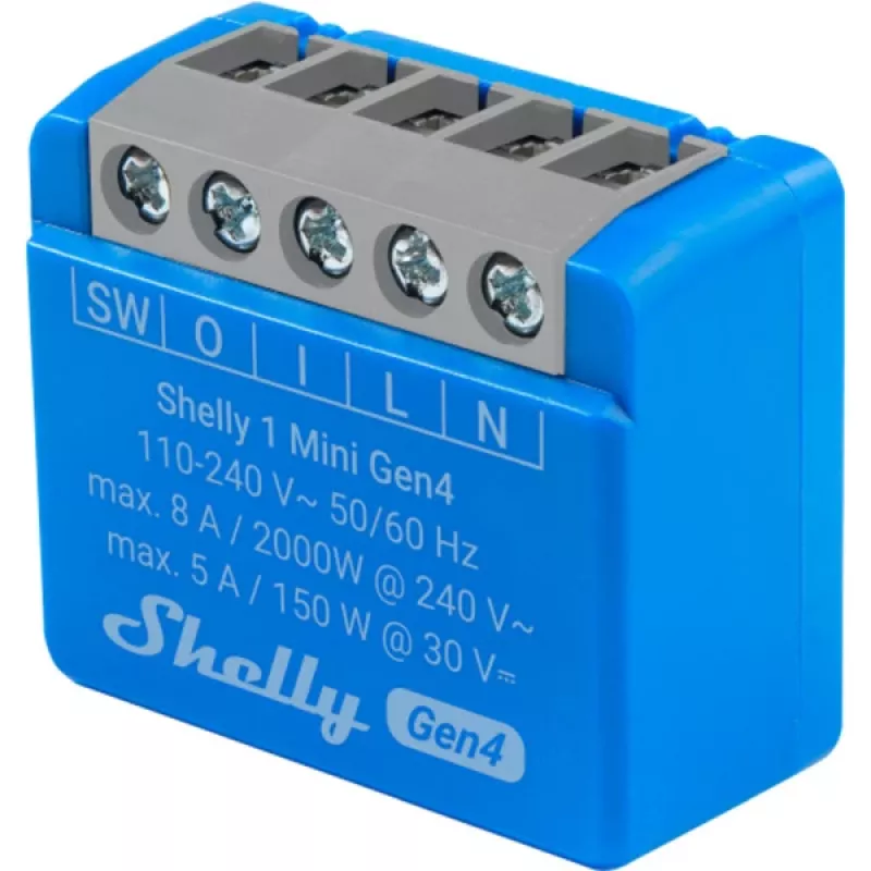 Módulo de relé inteligente compacto Shelly 1 Mini Gen4, 1P 8A, Wi‑Fi/Matter/Zigbee/Bluetooth, 110–240 V (2 uds.)