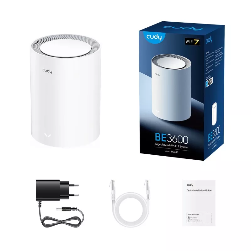 Sistema mesh Cudy M3600 Dualband Wi-Fi 7 (802.11be), 2882 Mbit/s, 3x LAN, 4 antenas internas, blanco