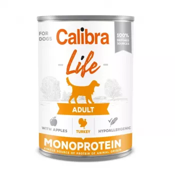 Alimento húmedo para perros Calibra Life Adult Pavo con Manzanas 400 g — alimento completo en lata, 9 % proteína, 7 % grasa, sin cereales