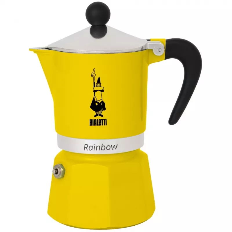 Cafetera Moka Bialetti Rainbow Negro/Amarillo — Cafetera exprés de aluminio para fogones, 1 unidad