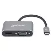 Manhattan Dock/Hub USB-C, puertos (x4): HDMI, USB-A, USB-C y VGA, con Power Delivery (PD) 87W – se requiere cargador USB-C externo (no incluido). Alimentado por USB (no requiere fuente de alimentación externa) cuando no se utiliza PD, aluminio