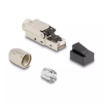 Conector macho RJ45 DeLOCK, montaje en campo Cat.6A con prensaestopas y tapa antipolvo