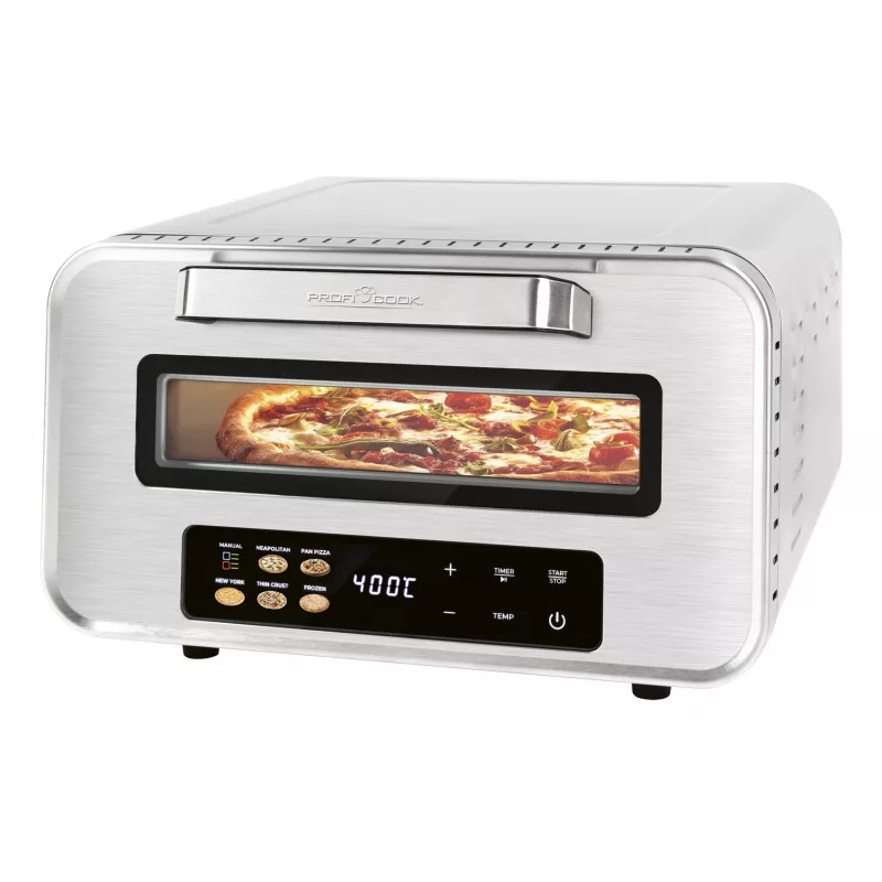 Horno para pizza ProfiCook PC-PO 1323 – horno de pizza de sobremesa, 1 pizza, 2100 W, acero inoxidable, temporizador digital