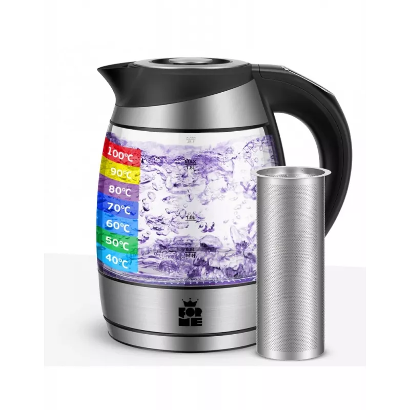 Forme FKG-448 hervidor eléctrico de cristal, 1,8 l, 2200 W, control de temperatura, gris