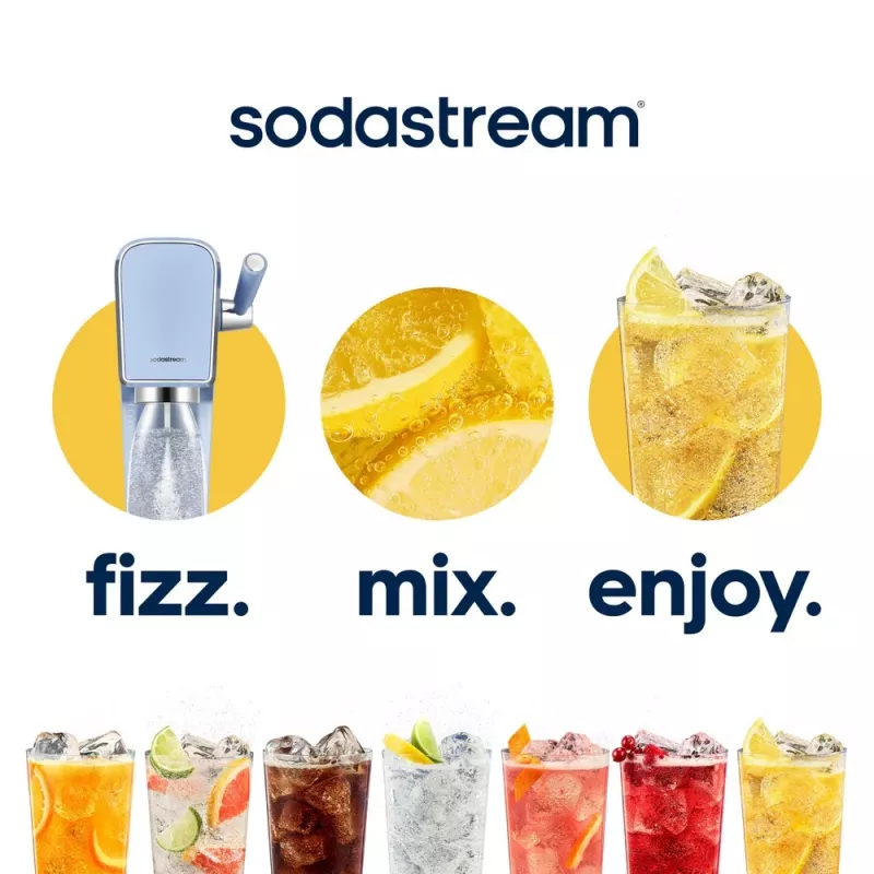 Máquina de sodas SODASTREAM Art Blue Steel — botella de plástico de 1 L, carbonatador de 60 L, 173×245×430 mm