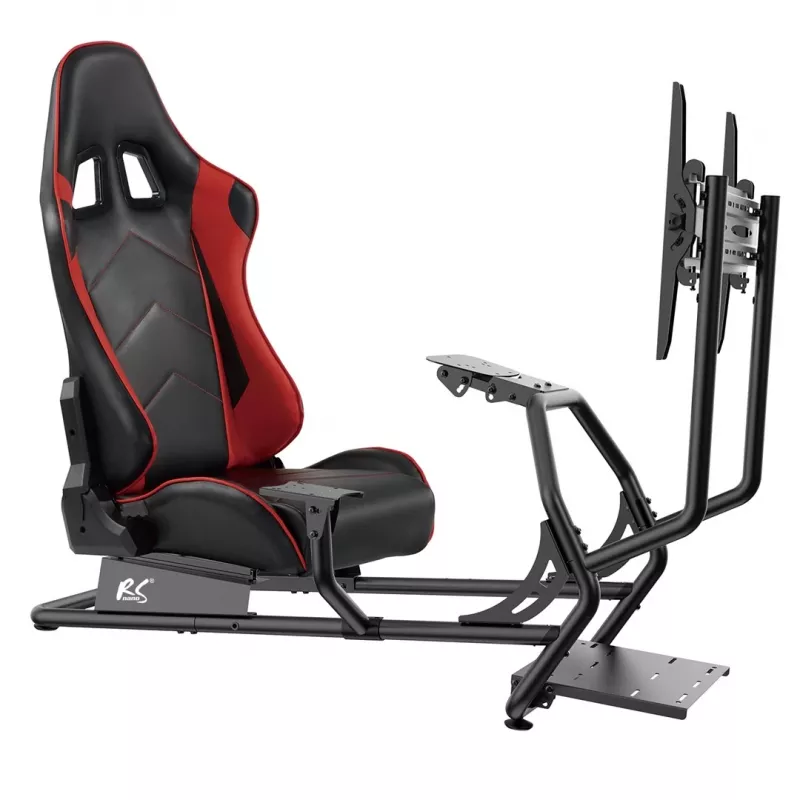 Silla gaming NanoRS RS160, soporte para simulador de carreras 3 en 1, para PC, consolas, jugadores, tapizado de cuero sintético, soporte de volante, soporte de TV hasta 50 inch, VESA máx. 400x400