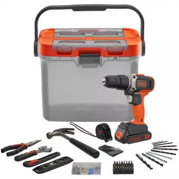 Taladro percutor atornillador de batería BCKSB02, 18 voltios (naranja/negro, batería de litio 1,5 Ah, caja de almacenamiento, set de accesorios de 62 piezas)