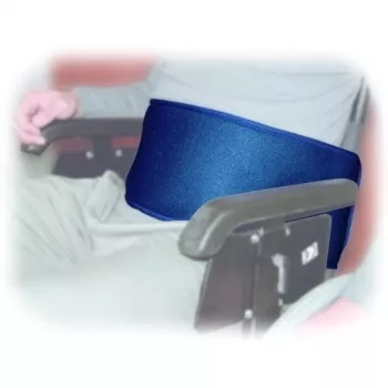 Cinturón estabilizador para silla de ruedas Aston Secuback 681020 — sujeción abdominal, textil, ajustable 150 cm, ancho 20 cm, azul
