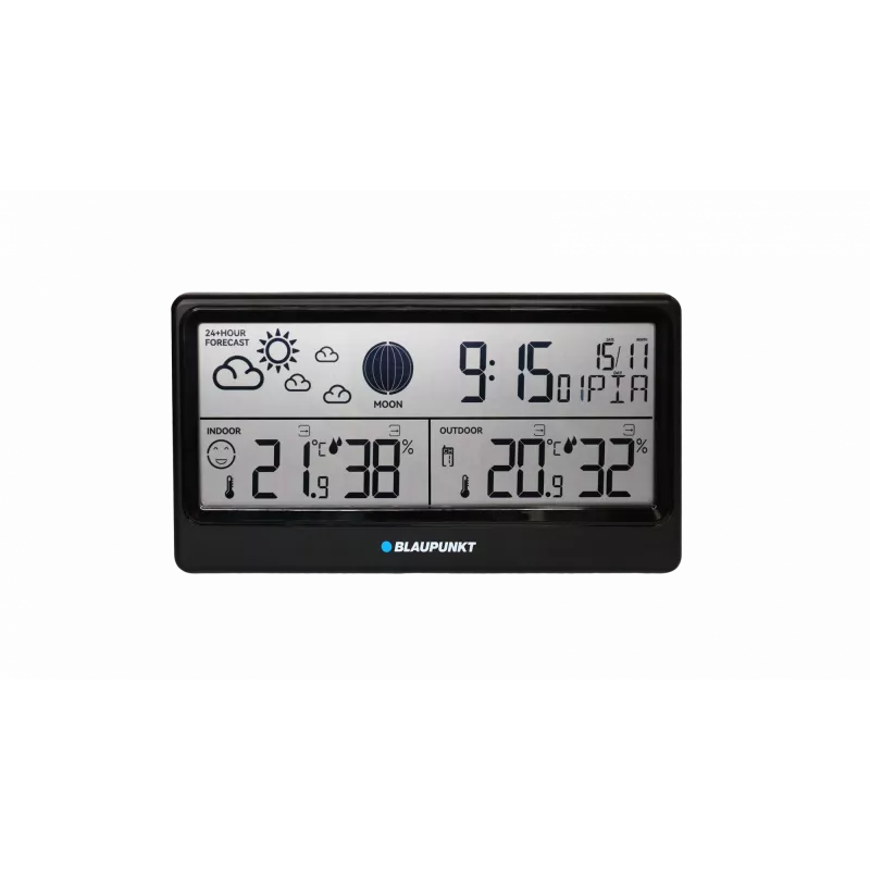 Estación meteorológica BLAUPUNKT WS20BK — pantalla de temperatura y humedad interior/exterior, negro, 1 sensor, LCD, a pilas