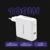 Qoltec Cargador GaN FAST 108W | 5-20V | 3-4.7A | USB C | blanco