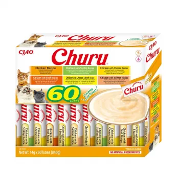 Snack para gatos Inaba Foods Churu Varieties — pollo, 60 tubos de 14 g