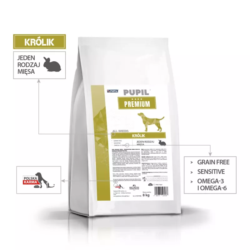 PUPIL Premium Todas las razas Conejo - Pienso seco para perros - 8 kg