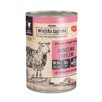 Alimento húmedo para gatos wiejskazagroda cordero con krill 400 g — adulto, sin cereales, lata
