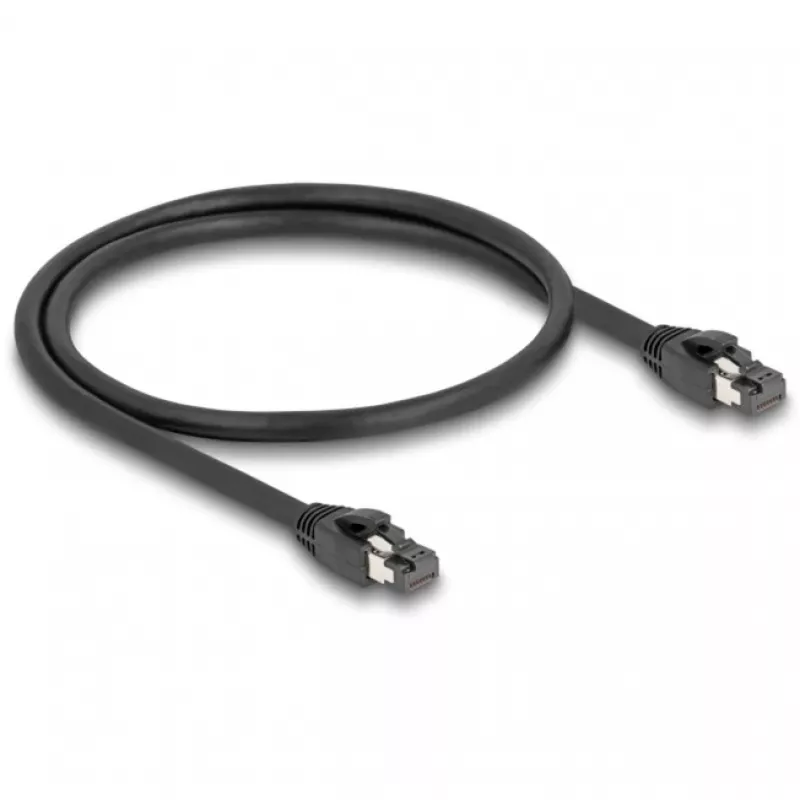 Delock - Cable de red - RJ-45 (M) a RJ-45 (M) - 50 cm - 7,5 mm - SFTP, PiMF - CAT 8.1 - libre de halógenos, alivio de tracción - Negro (80232)