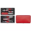 Set de viaje Zwilling Twinox – estuche de piel rojo, 7 piezas - rojo