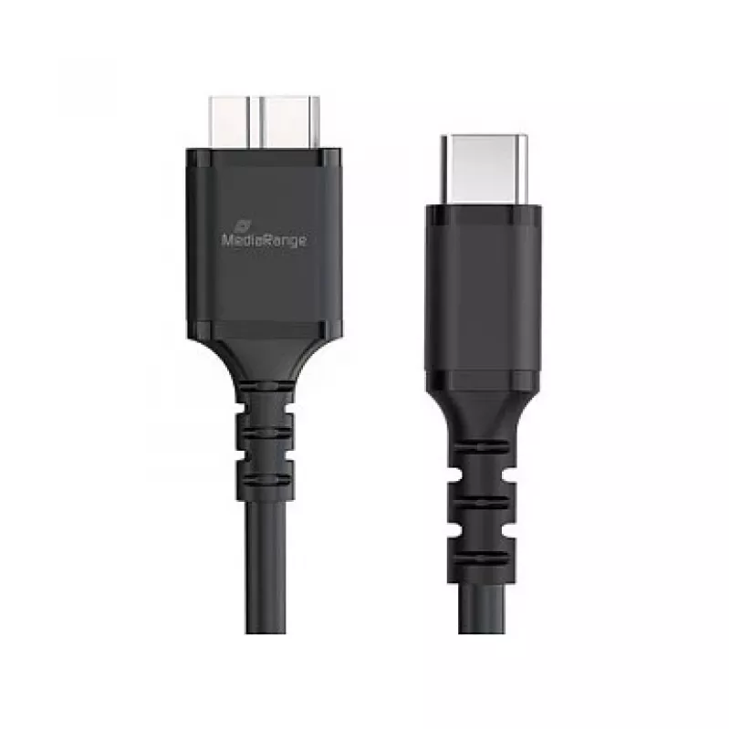 Cable USB MediaRange MRCS257 0,5 m — Micro-USB B a USB-C, USB 3.2 Gen 1 (5 Gbit/s), negro