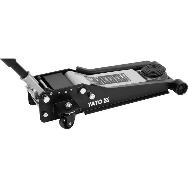 Gato mecánico YATO YT-17207 — capacidad 2.500 kg, elevación 8–50,8 cm, 4 ruedas, 34 kg