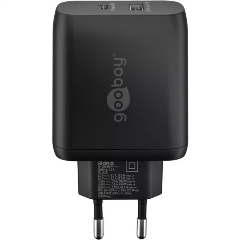 Goobay 65411 cargador para dispositivos móviles auriculares - smartphone - tablet negro AC carga rápida interior (65411)