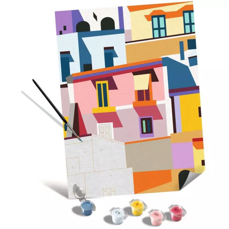 Set de pintura sobre lienzo Ravensburger CreArt Canvas Edition: Casas coloridas, modelo 25527