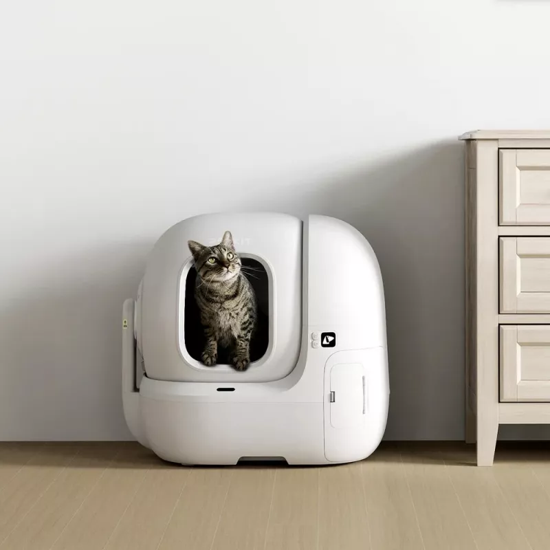 Bandeja abierta para gatos PETKIT Purobot Max Pro — blanca, 657×538×603 mm, adaptador de 12 V