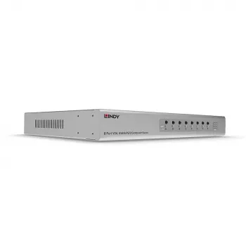 Lindy Conmutador KVM combo VGA y USB de 8 puertos, 2048 x 1536 píxeles, Full HD, montaje en rack, 1U, Plata