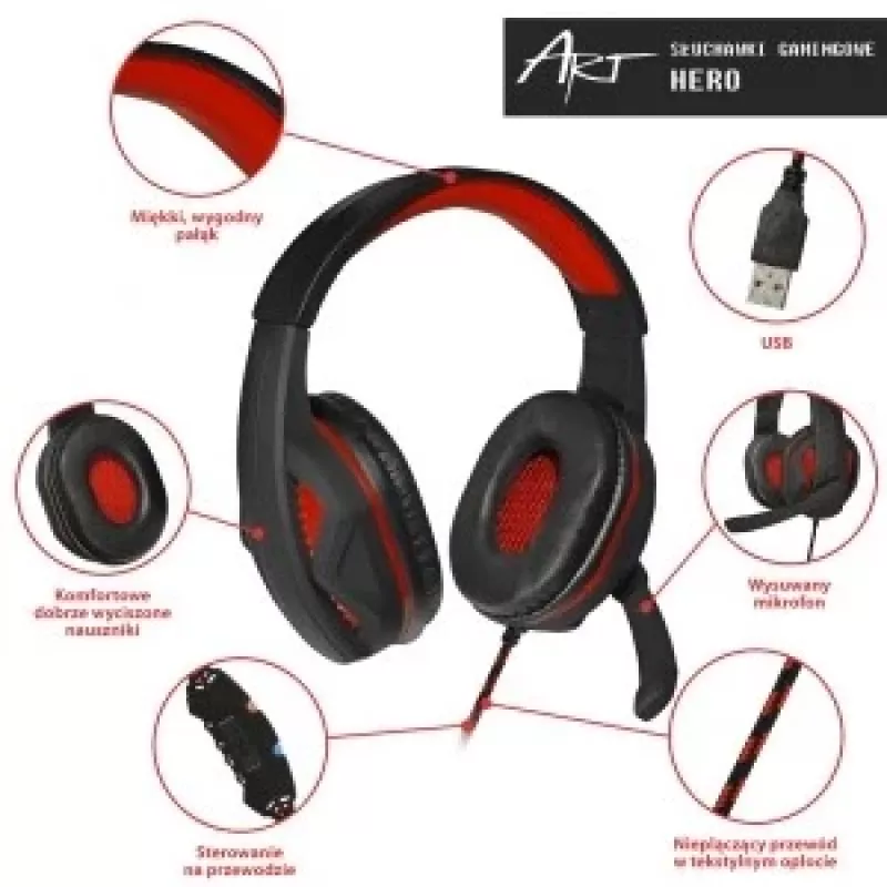 Auriculares gaming con micrófono Art Hero USB