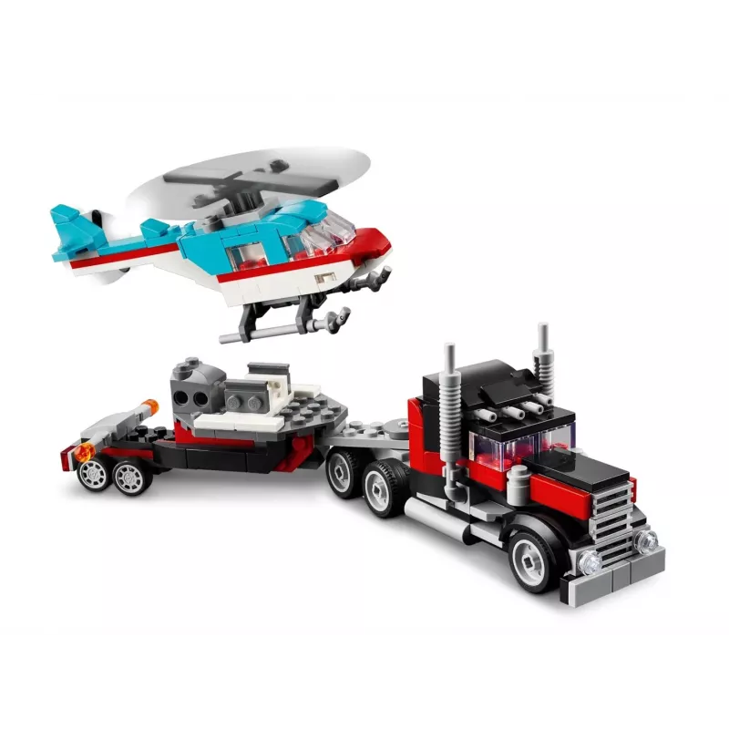 LEGO Creator 3-in-1 31146 Camión de plataforma con helicóptero