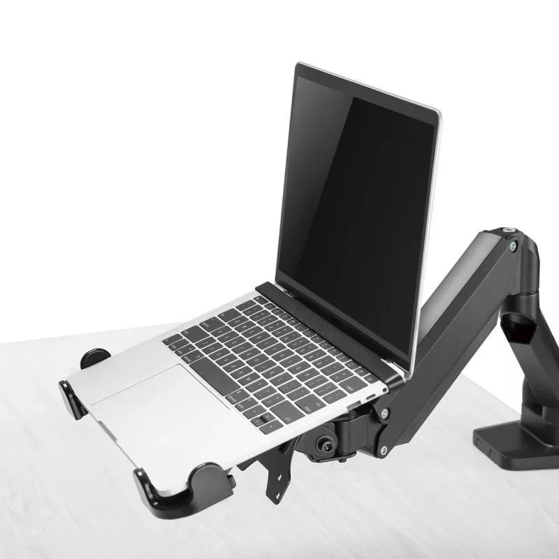 Soporte de escritorio para portátil MACLEAN MC-836 — regulable en altura, diseño ergonómico, negro, para uso horizontal del portátil (58,5×236×320 mm)