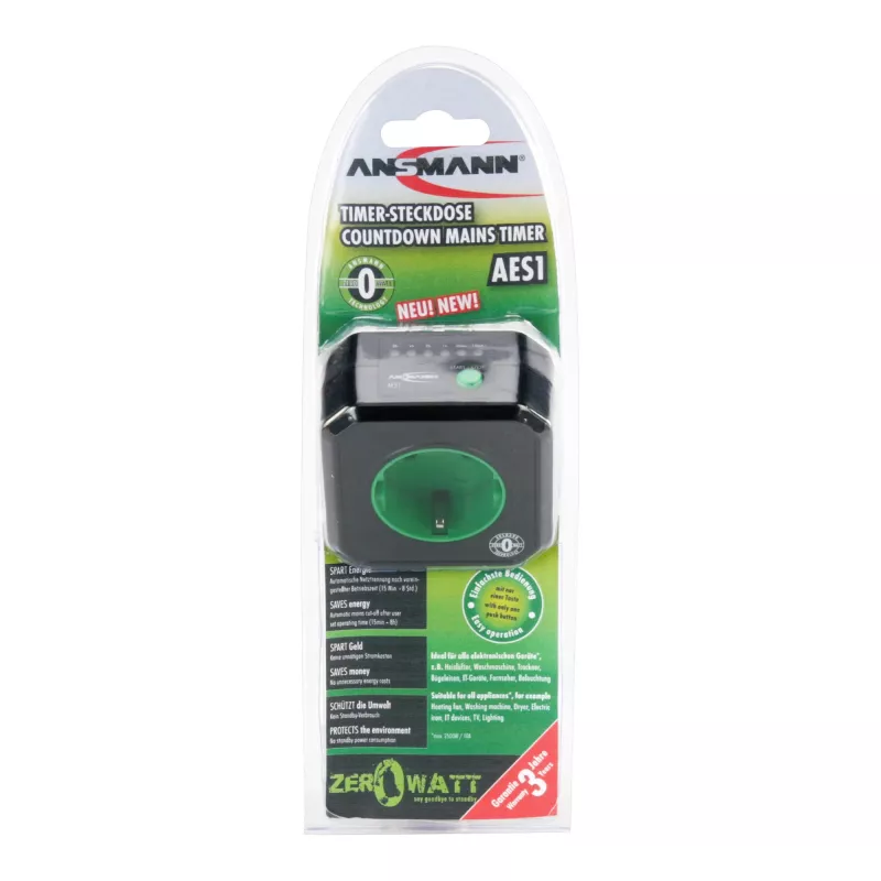Enchufe temporizador de ahorro de energía Ansmann AES1 Zero Watt, negro
