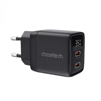 Cargador de pared Choetech PD6051 USB-C USB-C PD 35W GaN con pantalla - negro