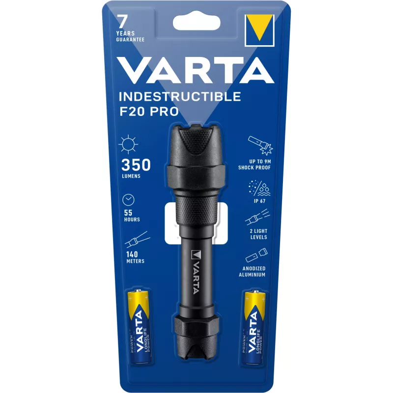 Varta Indestructible F20 Pro - Linterna - Negro - Aluminio - 9 m - IP67 - LED
