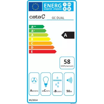 Campana CATA GC DUAL A 45 XGWH Campana de pared, clase de eficiencia energética A, ancho 45 cm, 820 m3/h, control táctil, LED, vidrio blanco