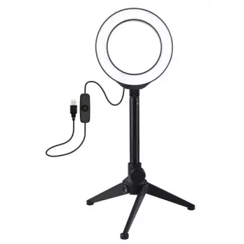 Anillo de luz LED 12 cm con trípode de mesa hasta 21,8 cm, USB