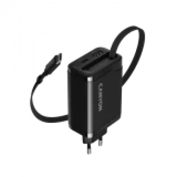 Cargador CANYON OnCharge 65RC con cable USB-C integrado, 65 W, 1x PD, 1x QC, conector EU, negro