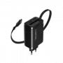 Cargador CANYON OnCharge 65RC con cable USB-C integrado, 65 W, 1x PD, 1x QC, conector EU, negro