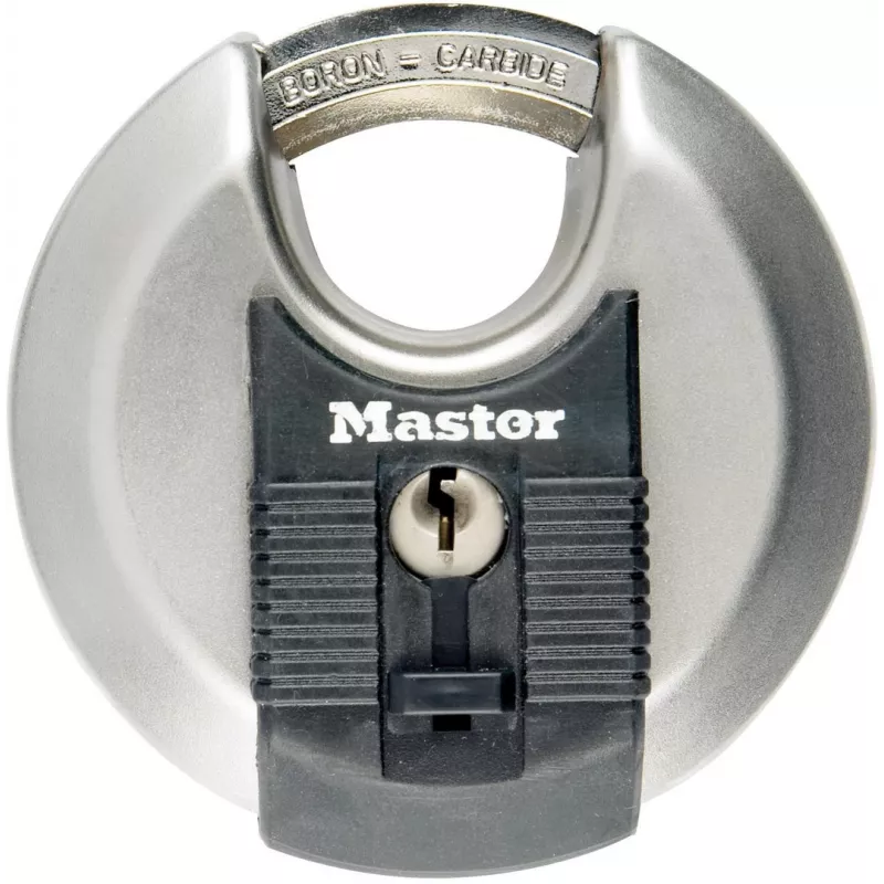 Candado de disco MASTER LOCK 70 mm Excell acero inoxidable, arco cubierto, con llave diferente