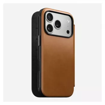 Funda tipo folio Nomad Modern Leather Folio para iPhone 17 Pro, cuero + aluminio, 6,3