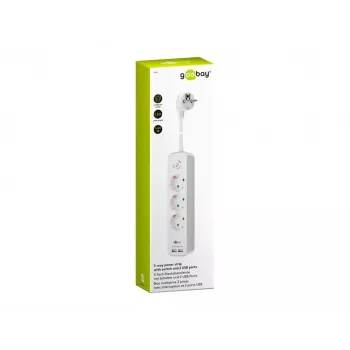 Regleta Goobay de 3 tomas con interruptor y USB, cable de 1,5 m, tipo F