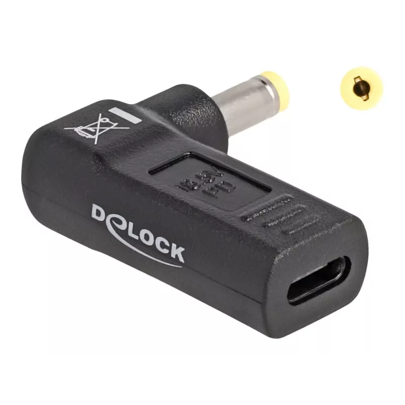 Adaptador DeLOCK USB Type-C conector hembra a HP 4,8 x 1,7 mm conector macho 90° en ángulo