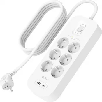 Protección contra sobretensiones Belkin SRB002VF2M‑V2 — 6 tomas, cable de 2 m, conectores USB‑C y USB‑A