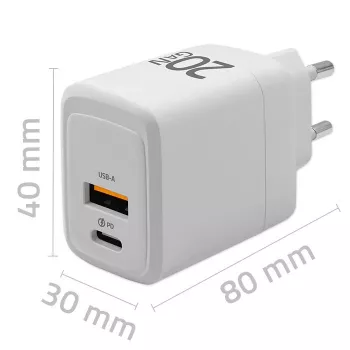 Cargador GaN QOLTEC 51823 20W fuente de alimentación USB, salida 5V/20V