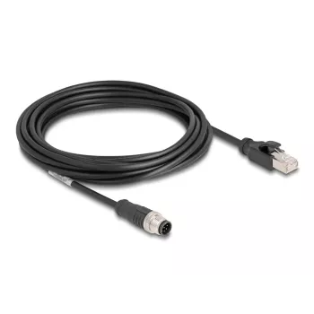 Cable de red DeLOCK M12 cable codificado A 8 pines conector macho a RJ45 conector macho Cat5e 5 m negro