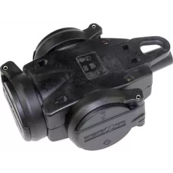 Regleta de enchufes AS Schwabe distribuidor de goma maciza de 3 tomas con tapas abatibles orientables IP44 y anilla de suspensión, modelo 60455