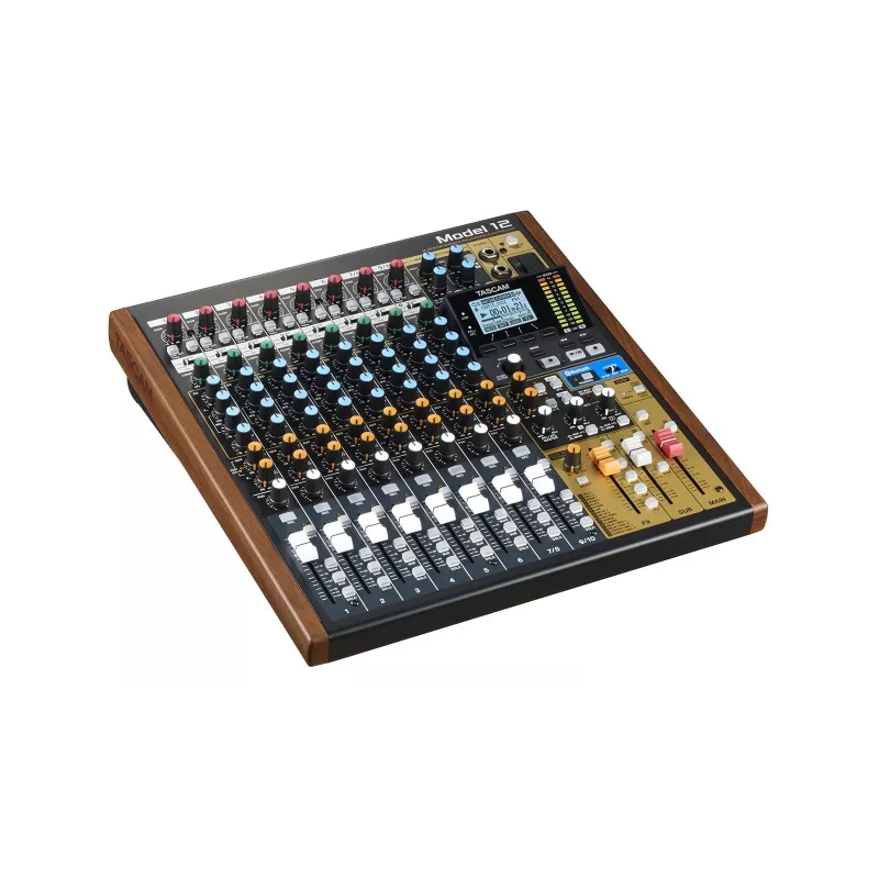 Tascam Model 12 mezclador de 10 canales con grabador de 12 pistas, 20–20000 Hz, negro/madera