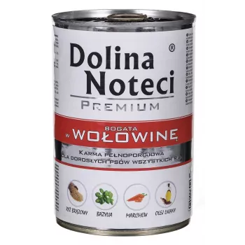 Comida húmeda para perros Dolina Noteci ternera y cerdo Adult lata 400 g, proteína 11%, grasa 6%, humedad 78%