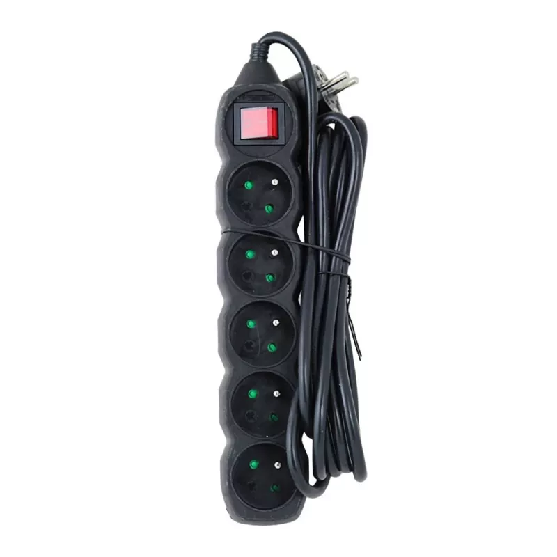 Alargador Esperanza ELK215K – cable de 3 m, 5 tomas con toma de tierra tipo E, para interiores, negro