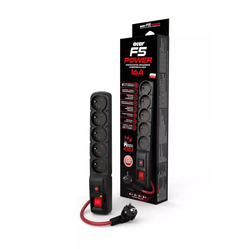 ACAR F5 POWER Negro 5 salidas AC 230 V 10 m